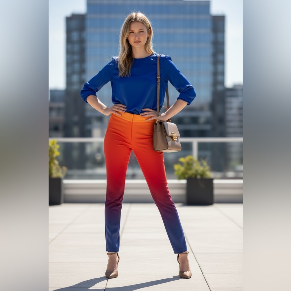 Vibrant Blue and Red, Yellow Ombre Pants